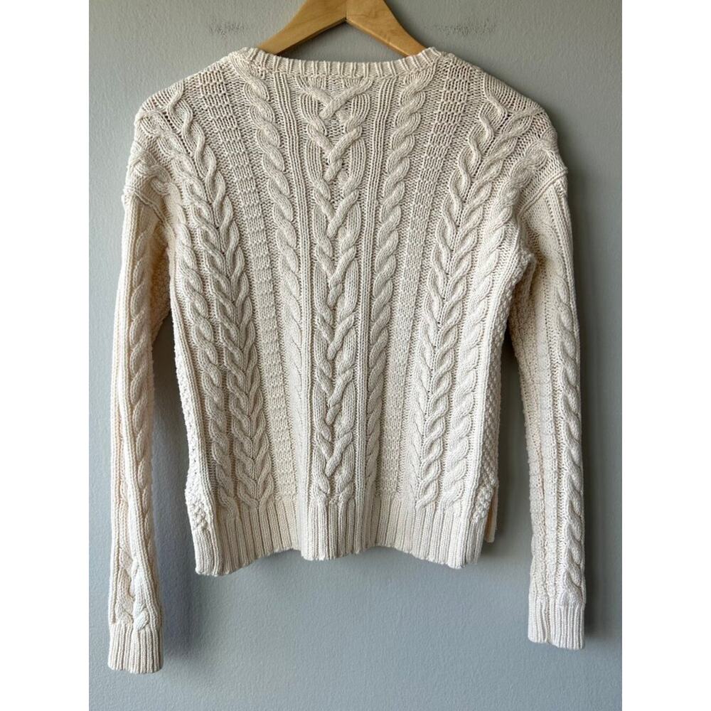 Lauren Ralph Lauren Petite Cable Knit Cotton Sweater Cream PS Fisherman Crewneck - Picture 3 of 6
